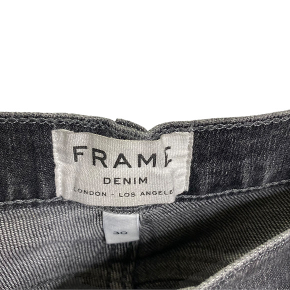 Frame Denim Women's Crop Jeans Distressed Black Le High Straight Dark Wash Sz 30 - Picture 2 of 5